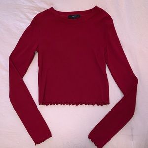 FOREVER 21 RED LONG SLEEVE LETTUCE EDGE TOP